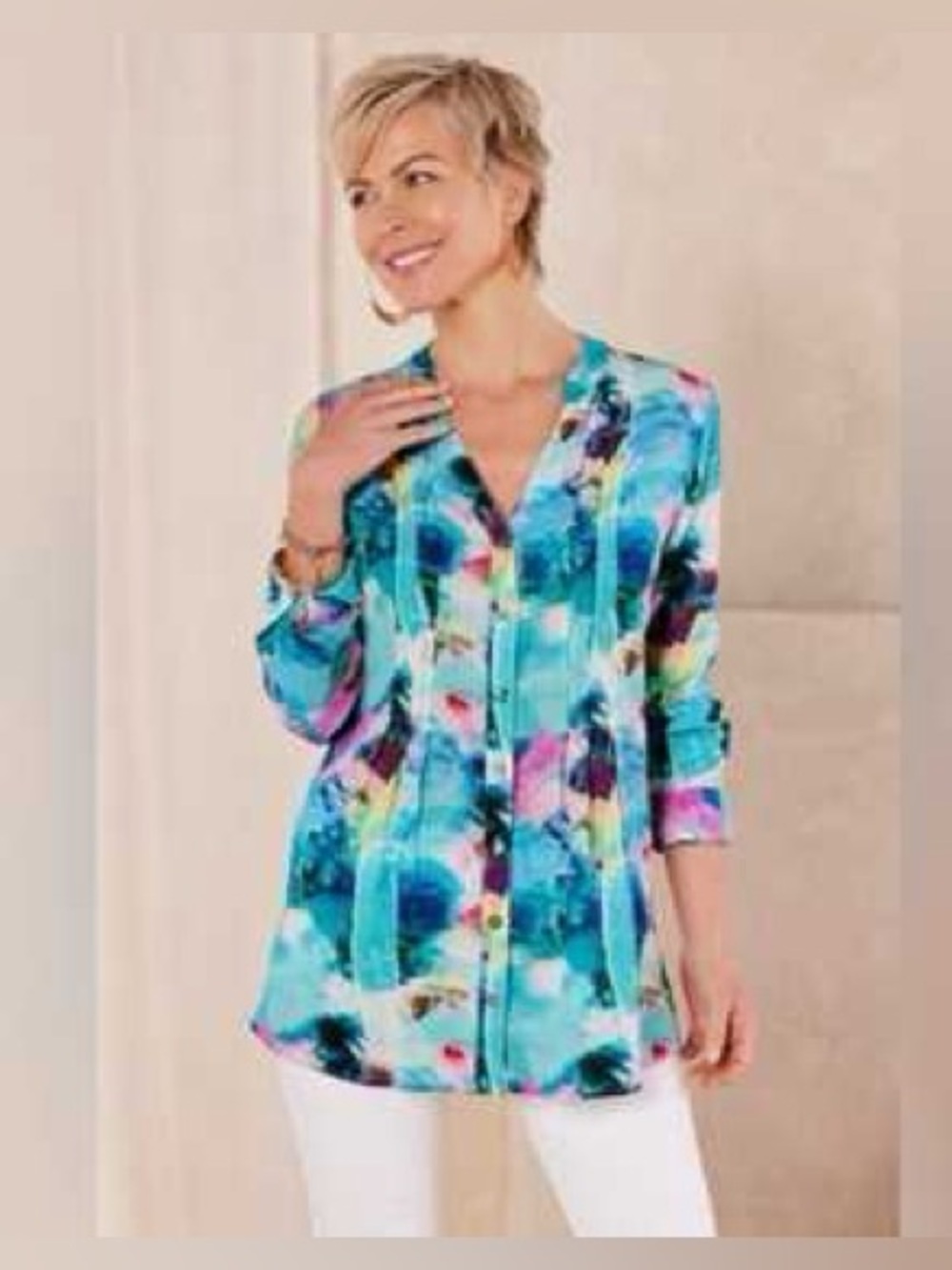 Soft Surroundings Teal, Turquoise & Purple Watercolor Wrap